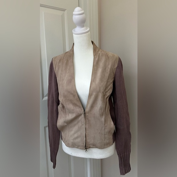 Fabiana Filippi two-tone chamois leather and cotton, waist cut jacket - Picture 2 of 16